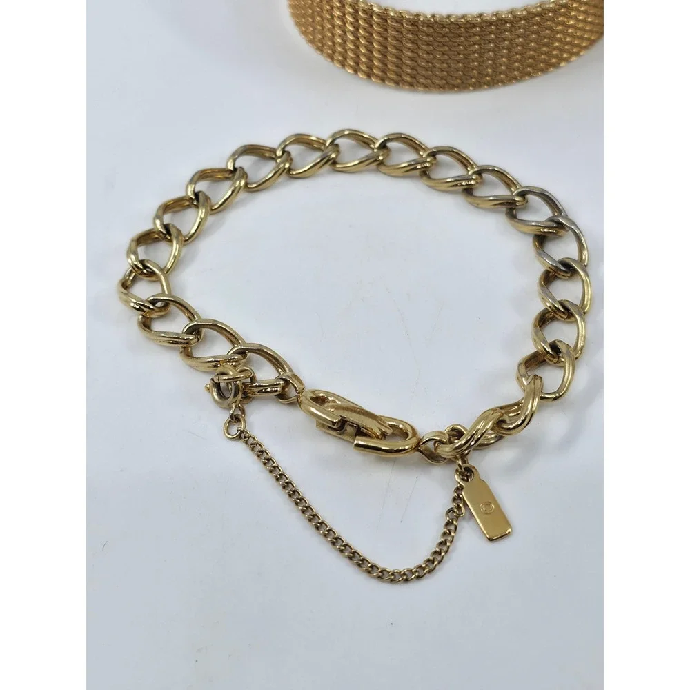 Lot of 7 Gold Tone Bracelets Mesh‎ Buckle Faux Pearl Rose Floral Enamel Bangle